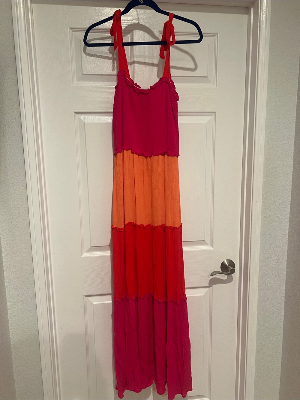 BeBop Pink Orange Red Colorblock Tiered Maxi Dress